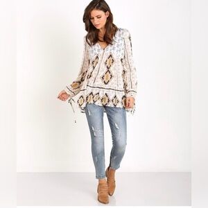 Free People Down By The Bay 60’s Ivory Combo Tunic Top Size Small